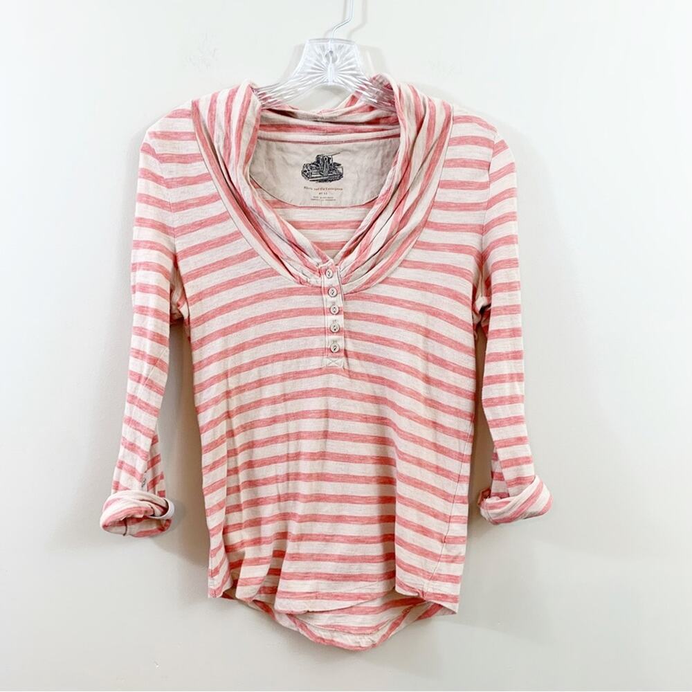 Anthropologie Pilcro and the Letterpress Striped Shawl Neck Red/Tan Top